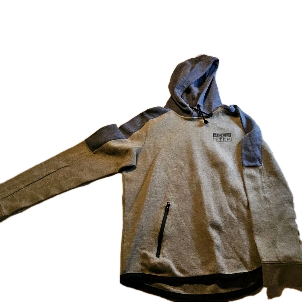Hollister Hoodie Mens Blue/Gray W/Zip Pockets SZ L Casual Workwear